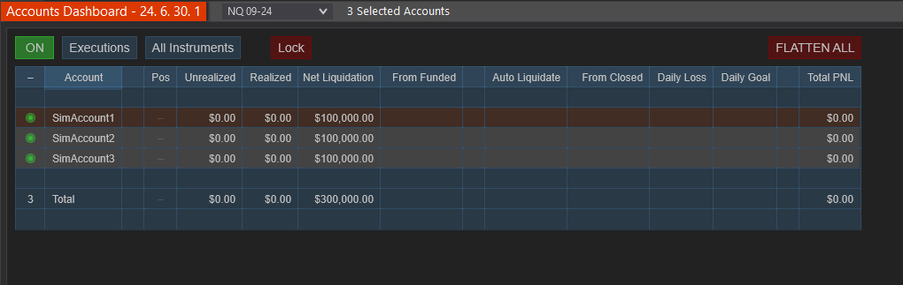 Accounts Dashboard window with the version number in its orange title tab at the top left